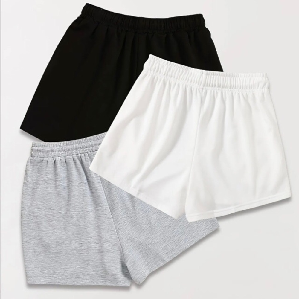 3 pair knit shorts, slash pkts, elastic waist w/ drawstring, NWOT -junior sz M - Picture 2 of 11
